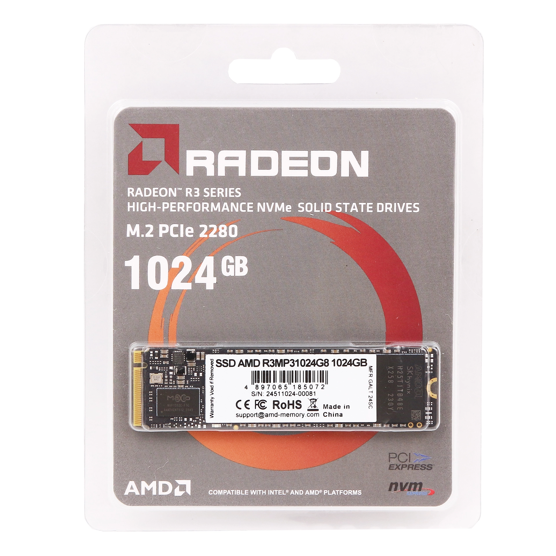 Твердотельный накопитель 1024GB SDD AMD RADEON R3 Series M.2 PCIe 3.0 2280 R3500/W3100 R3MP31024G8 — фото 3