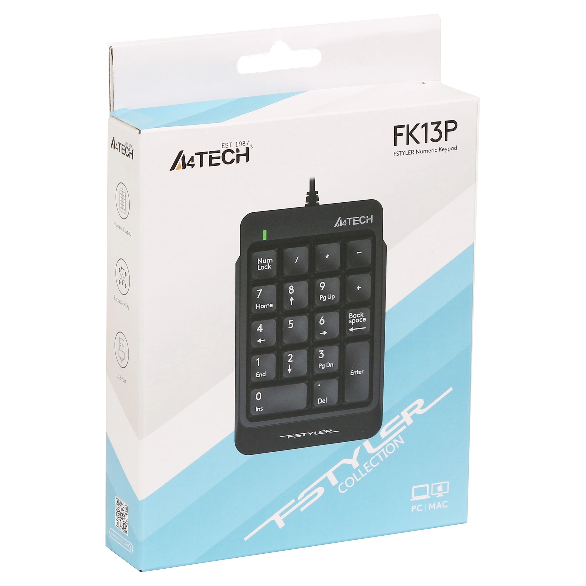Клавиатура A4tech Fstyler FK13P Numpad, USB, Black — фото 3