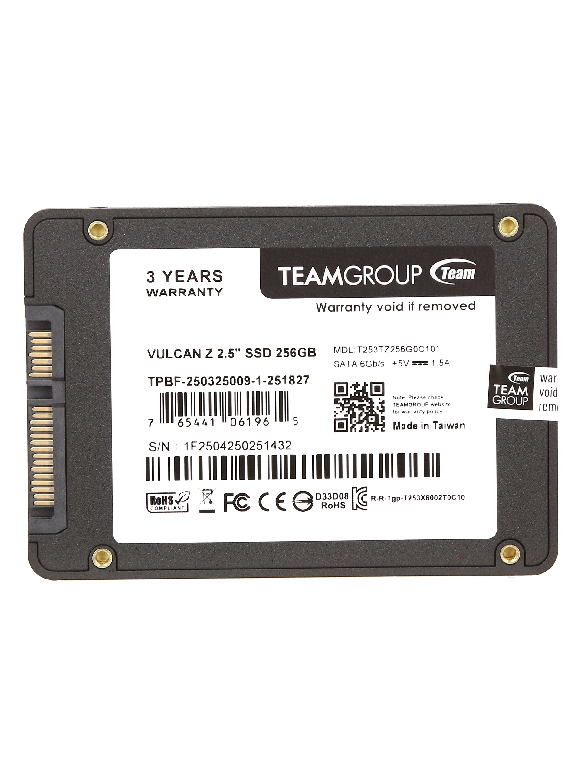 Твердотельный накопитель Team Group T-FORCE VULCAN Z, 256Gb, SATA III, R520Mb/s, W450Mb/s, TLC, T253TZ256G0C101, Retail — фото 2
