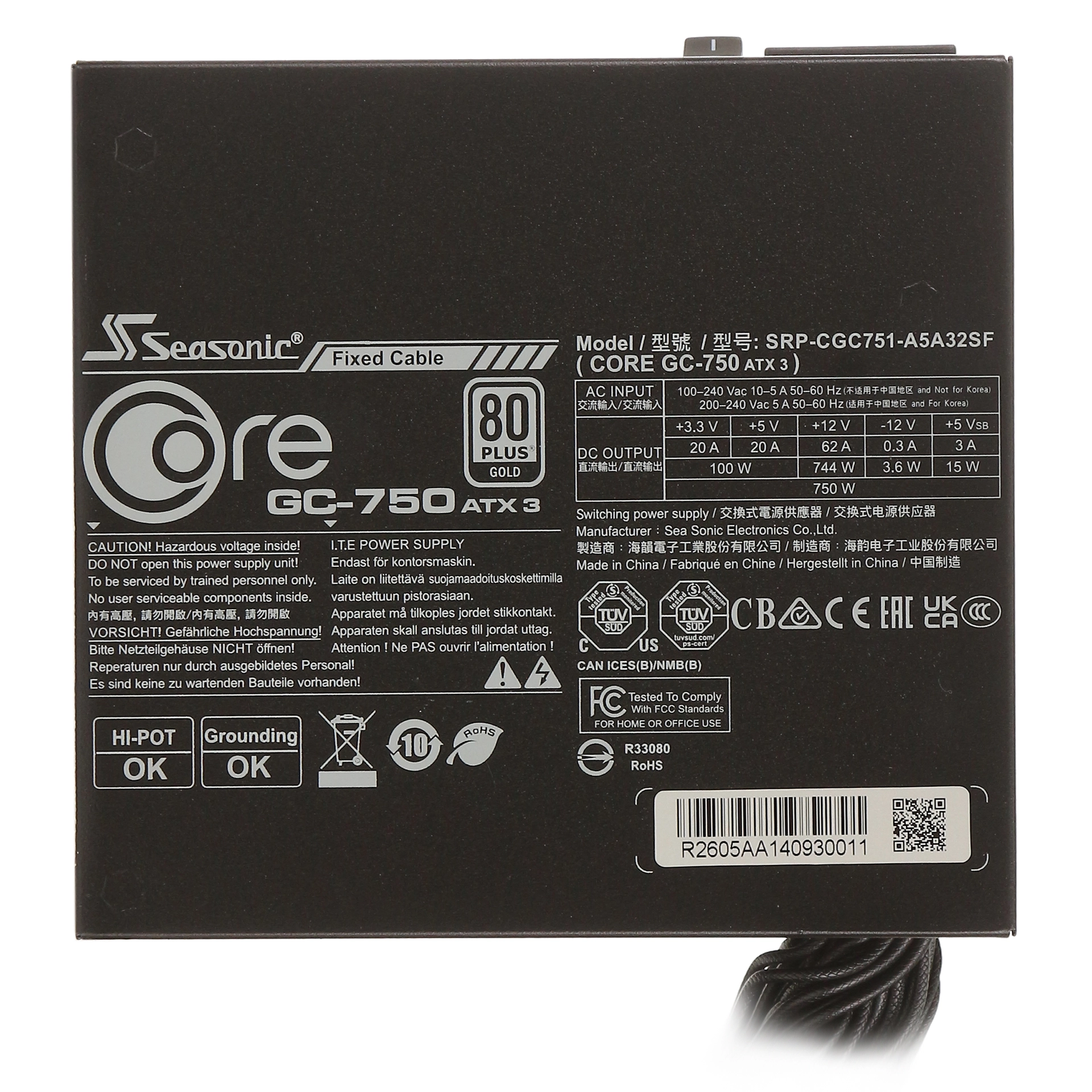 Блок питания ATX 750 W Seasonic CORE GC-750 ATX 3.1 — фото 4
