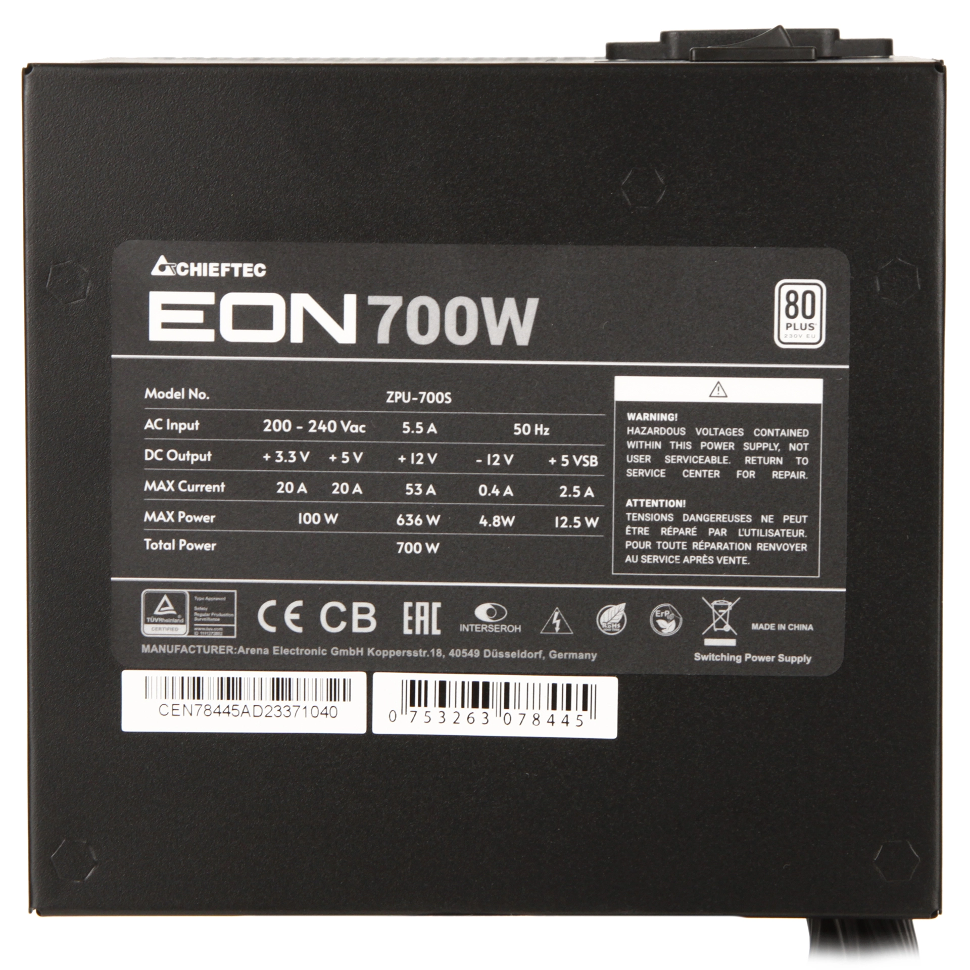 Блок питания ATX 700 W Chieftec EON ZPU-700S — фото 3