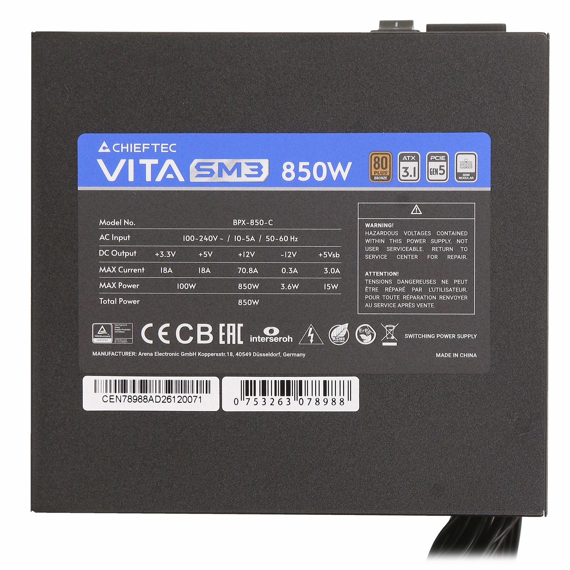 Блок питания ATX 850 W Chieftec VITA SM3 BPX-850-C — фото 5