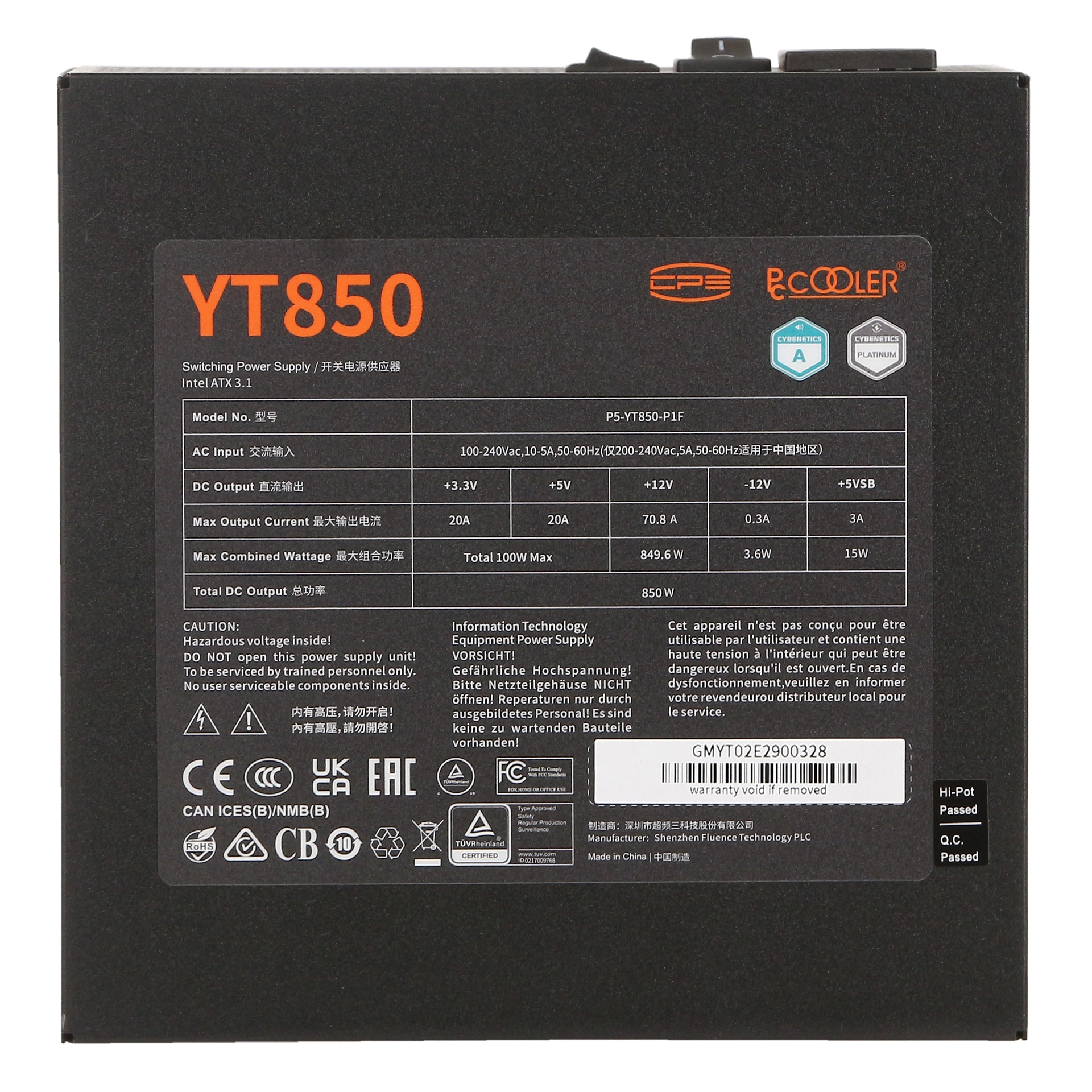 Блок питания ATX 850 W PCCooler YT850 — фото 5