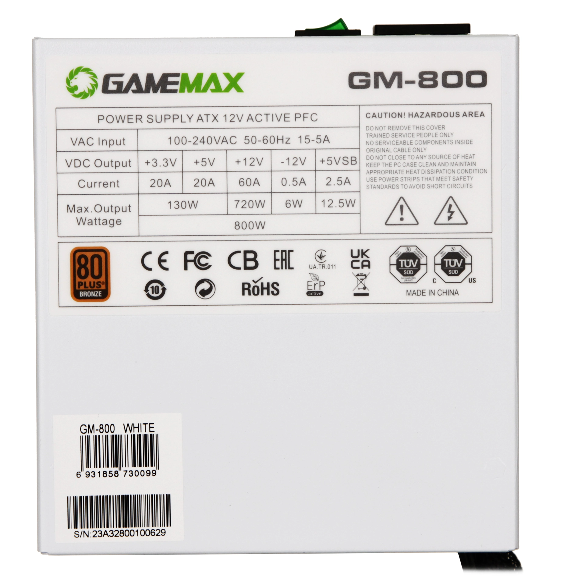 Блок питания ATX 800 W GameMax GM-800 White — фото 4