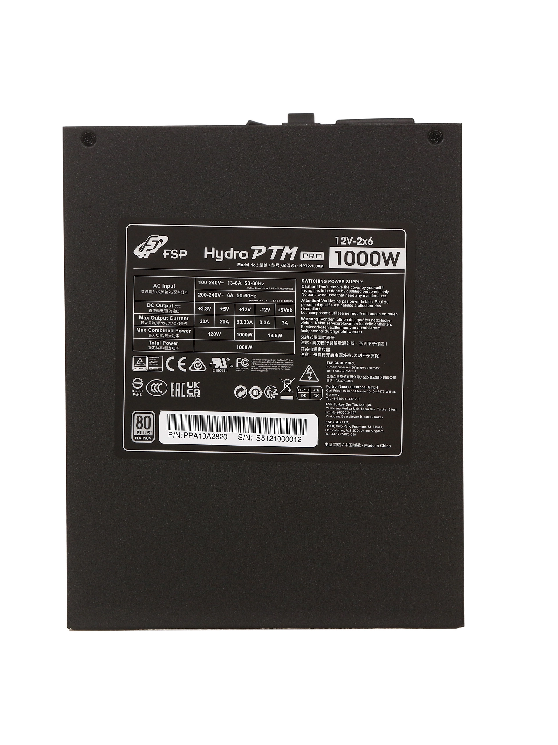 Блок питания ATX 1000 W FSP Hydro PTM Pro HPT2-1000M — фото 5