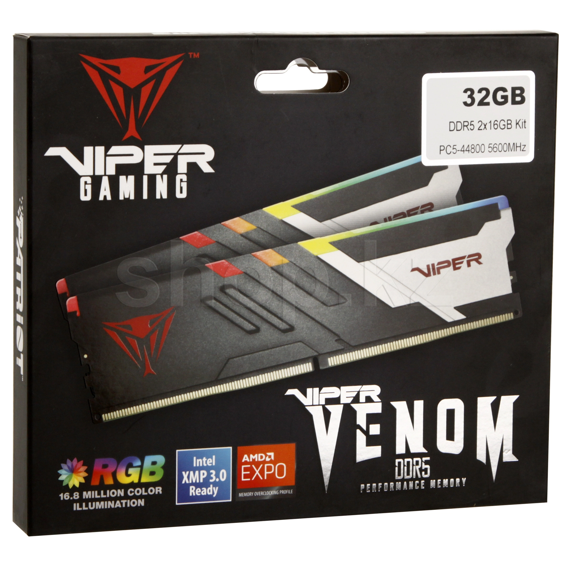 DDR-5 DIMM 32 GB 5600 MHz Patriot VIPER Venom RGB, 2x 16 GB Kit, BOX (PVVR532G560C36K) — фото 4