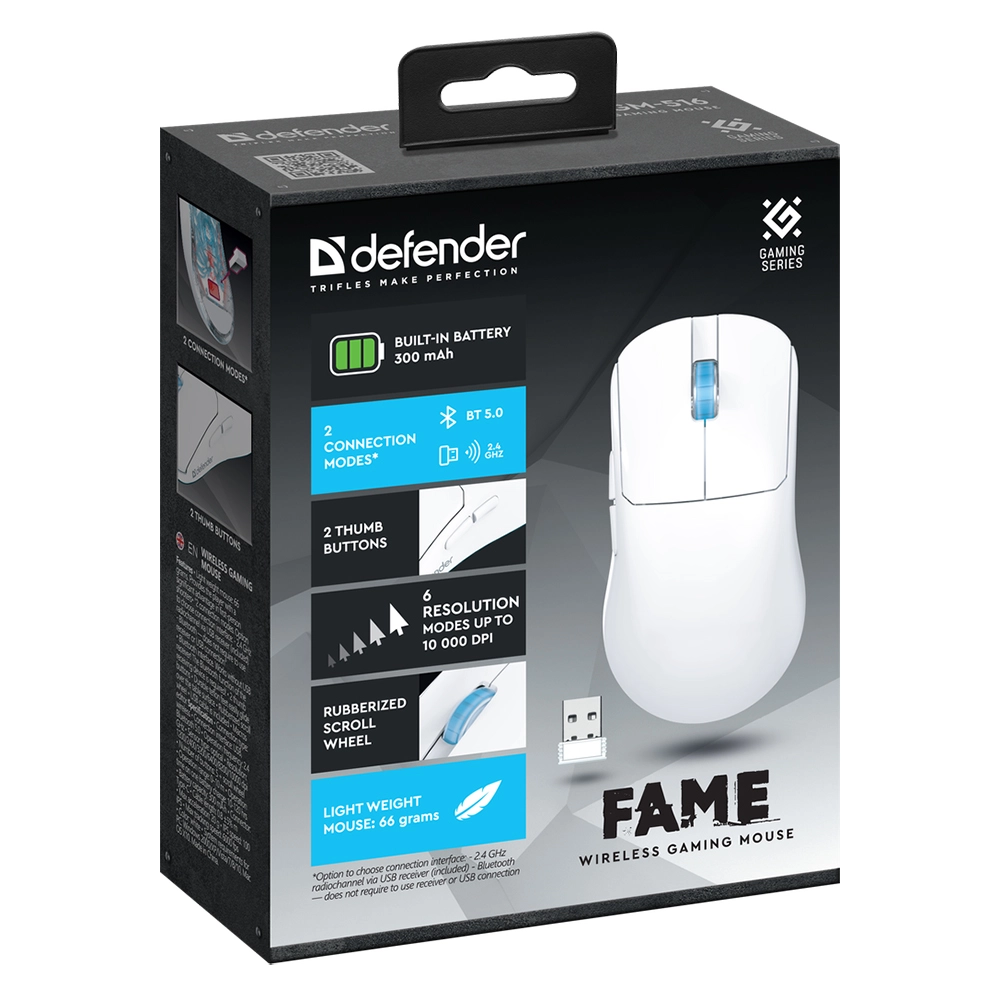 Мышь Defender Fame GM-516, White, Bluetooth, USB — фото 5