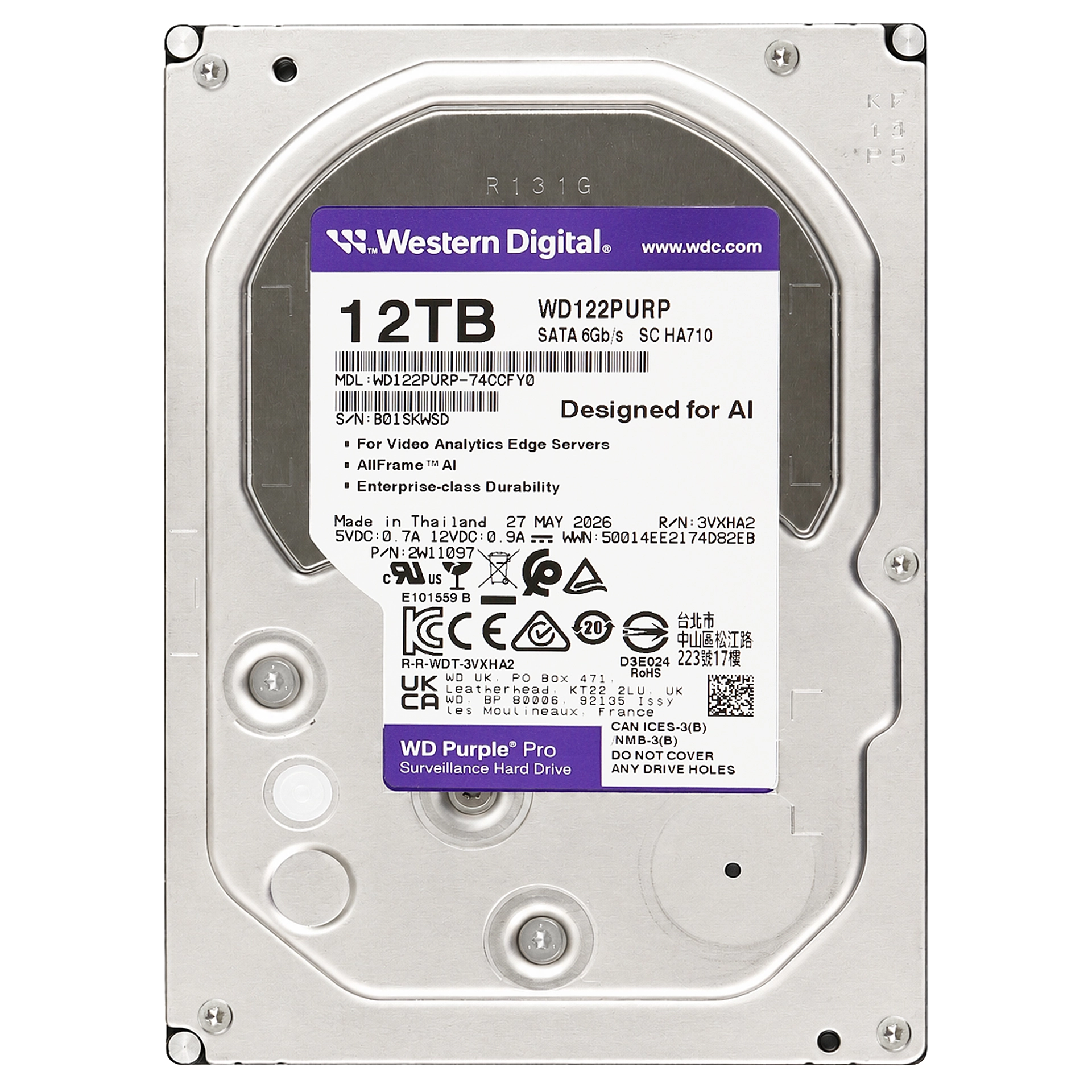 Жесткий диск HDD 12 TB Western Digital (WD122PURP), 3.5", 512 MB, SATA III, Purple Pro — фото 2