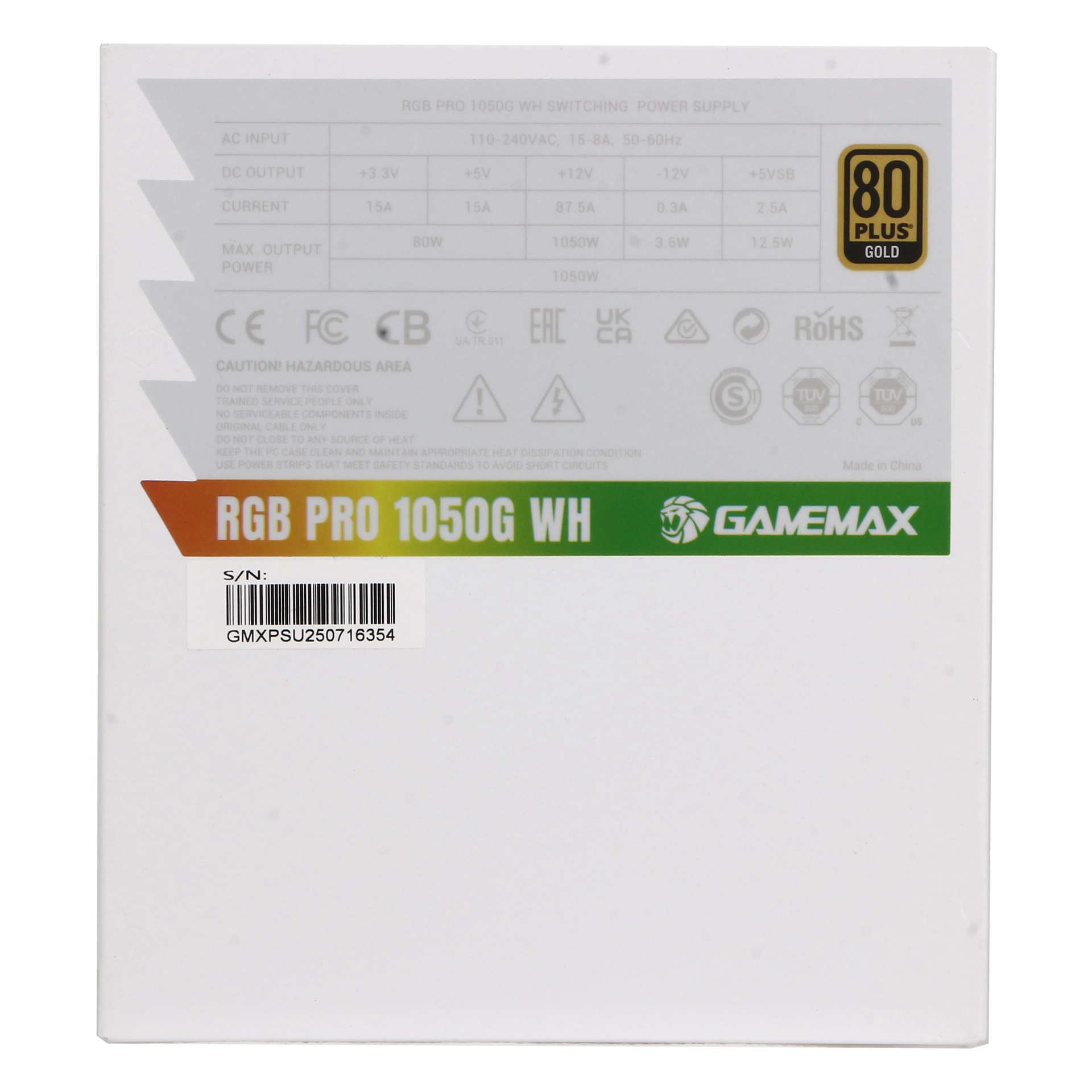 Блок питания ATX 1050 W GameMax RGB PRO 1050G WH — фото 5