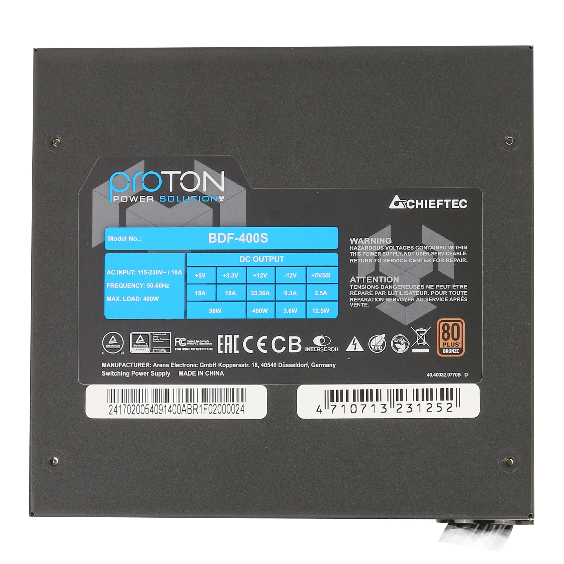 Блок питания ATX 400 W Chieftec Proton BDF-400S — фото 4