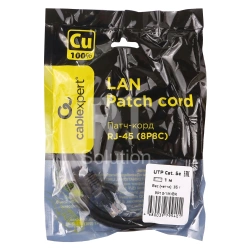 Patch cord RJ-45 5е cat Cablexpert PP10-1M/BK, UTP, 1m, Black