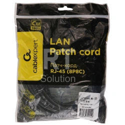 Patch cord RJ-45 5е cat Cablexpert PP10-5M/BK, UTP, 5m, Black
